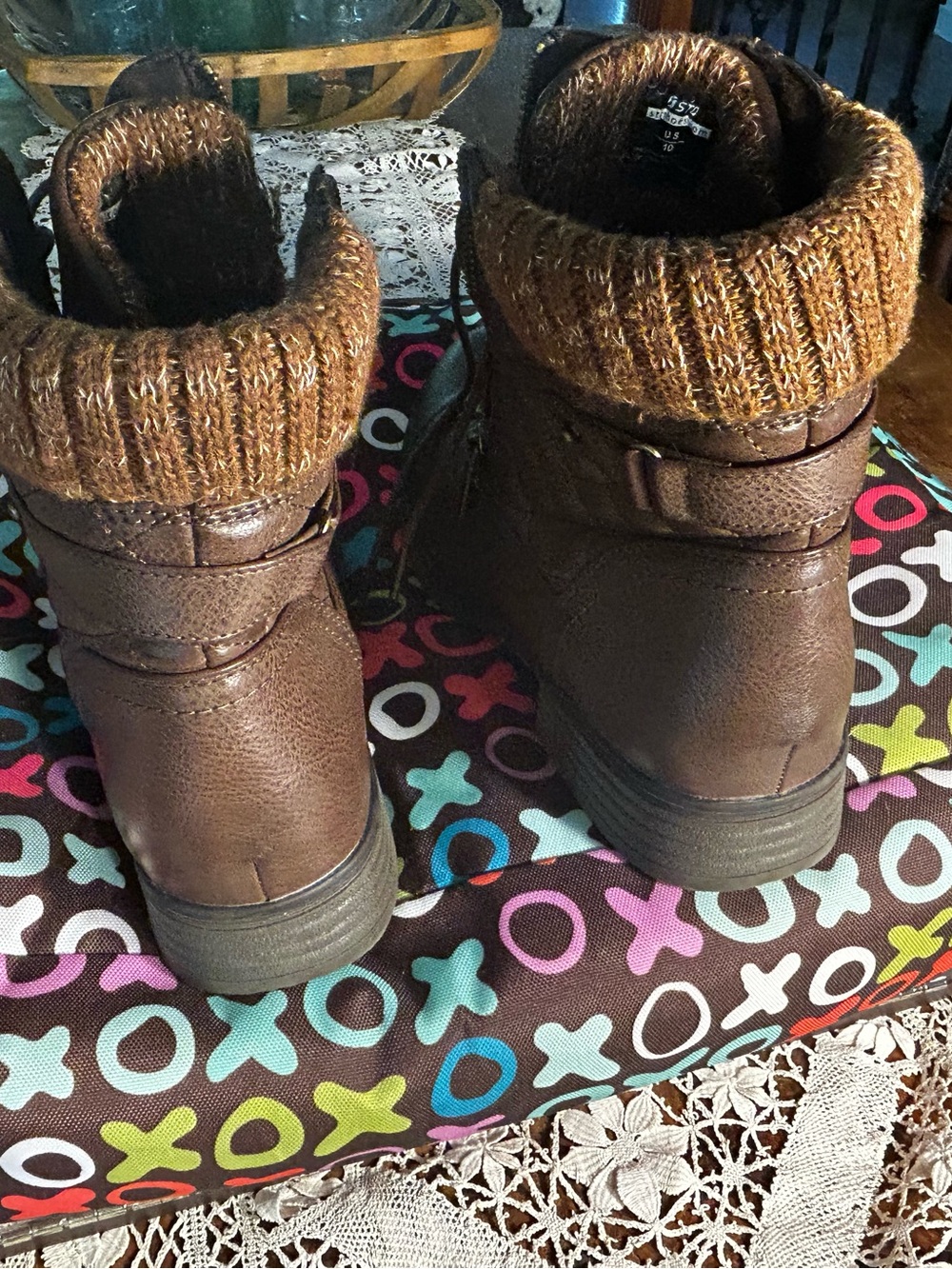 Brown Women's Leather Combat Boots Lace Ankle Booties Quilted Size 10 M by STQ - Picture 5 of 12